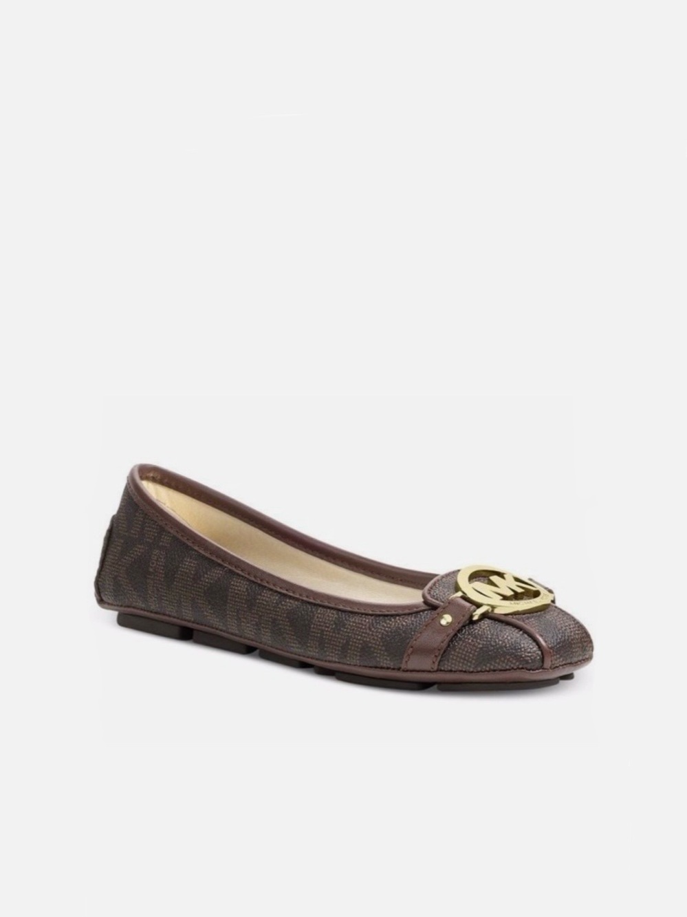 Michael Kors Leather Fulton Flats in Brown Logo Print Size 8